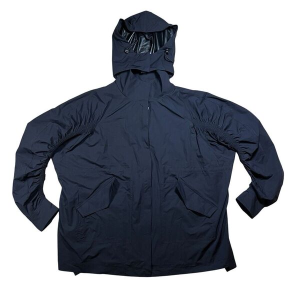 Fabletics Giana Ruched Sleeve Lightweight Jacket RainCoat Black Size Large - Picture 6 of 11